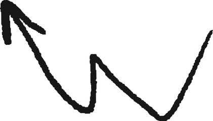 Charcoal hand drawn pencil emphasis arrow. Doodle curved chalk dart. Texture design elements of quirky scribble line. Vector illustration of freehand crayon symbol for hand painted diagrams