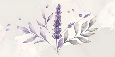 Elegant Lavender Logo with Hand-Drawn Leaves for Wedding Invitation Design. Concept Wedding Invitations, Lavender Theme, Elegant Design, Hand-Drawn Leaves, Logo Design