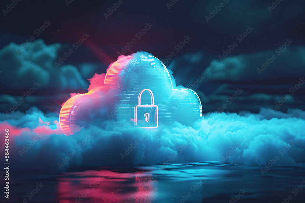 Aufkleber a glowing cloud icon with a lock symbol surrounded by digital elements representing cloud security