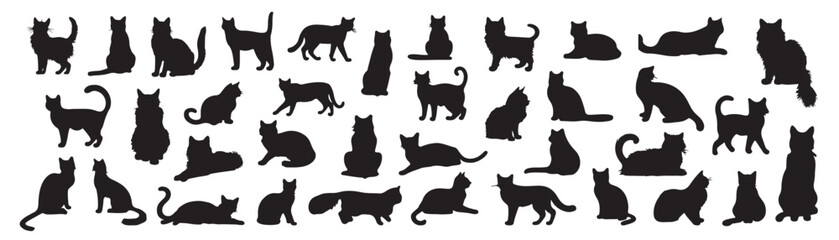 a large set of silhouettes of cats and kittens