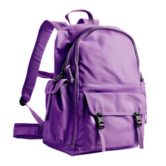 A purple backpack equipped with multiple compartments, padded straps, and buckles, perfect for school or travel