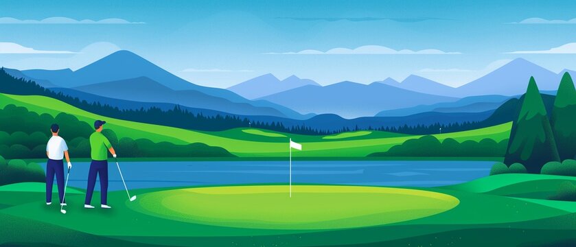 Amateur golf races, community meets and challenges, flat design illustration
