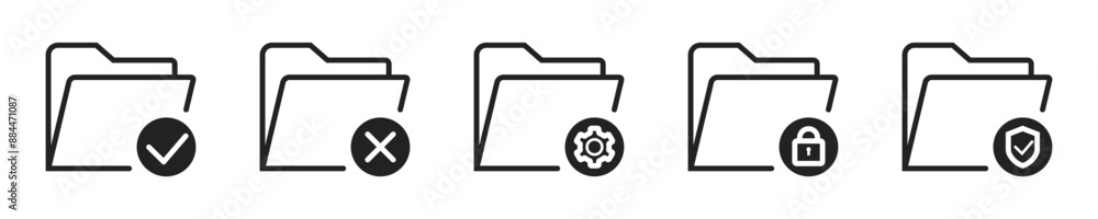 Poster file icon set. set of 5 outline icons related to files. linear icon collection. file or document out