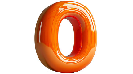 Glossy orange 3D number zero with reflective surface illustration on a transparent background, perfect for creative design purposes.