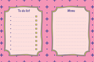 Series of back to school daily weekly monthly planner journal list memo classroom timetable schedule for kids student teacher in purple pink hand drawing template