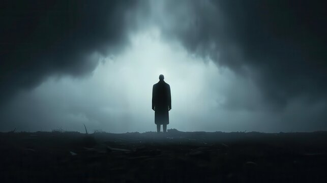 Phantom silhouettes against a dark, cloudy sky, gloomy silhouettes