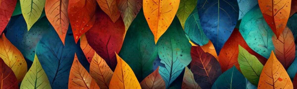 multicolored autumn leaves web banner. Slow motion background