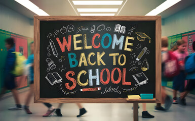 Chalkboard Message A chalkboard with Welcome Back to School written in colorful chalk