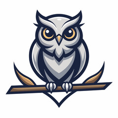 Black and white logo featuring a happy owl perched on a branch