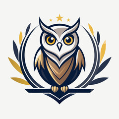 Black and white logo featuring a happy owl perched on a branch