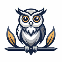 Black and white logo featuring a happy owl perched on a branch