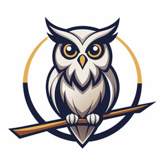Black and white logo featuring a happy owl perched on a branch