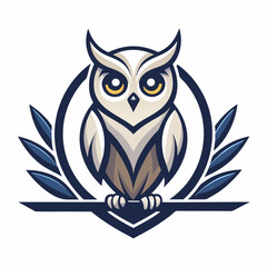 Black and white logo featuring a happy owl perched on a branch