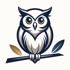 Black and white logo featuring a happy owl perched on a branch