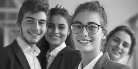 Obraz premium A group of people posing together in a black and white photograph