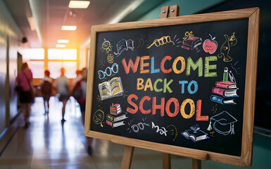 Chalkboard Message A chalkboard with Welcome Back to School written in colorful chalk