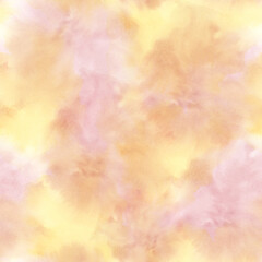 Abstract yellow and pink stains seamless pattern. Watercolor continuous hand painted backdrop. Fabric print design for gentle sunlit vibe. Background template for textile, paper, stationery