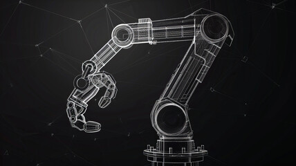 Naklejka premium Industrial robotic arm wireframe mesh futuristic design concept, vector illustration.generative ai