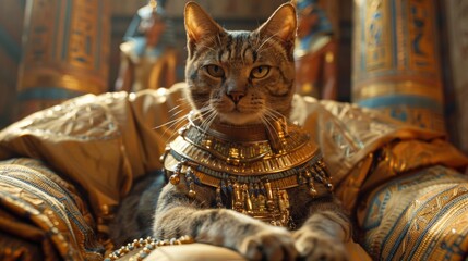 Regal cat with egyptian jewelry - generative ai