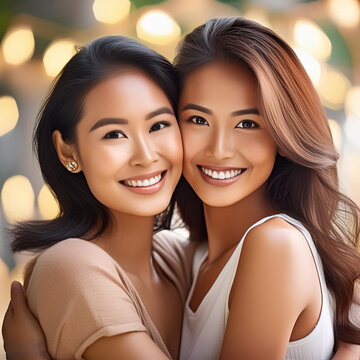 two women hugging each other 