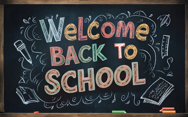 Chalkboard Message A chalkboard with Welcome Back to School written in colorful chalk
