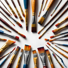 Fototapeta premium A set of artist paint brushes on a white background