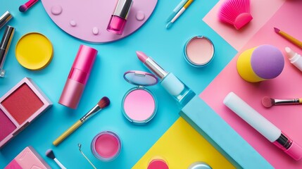Radiant Beauty Recommendations, Influencer promoting skincare and makeup products amidst a colorful and lively background.