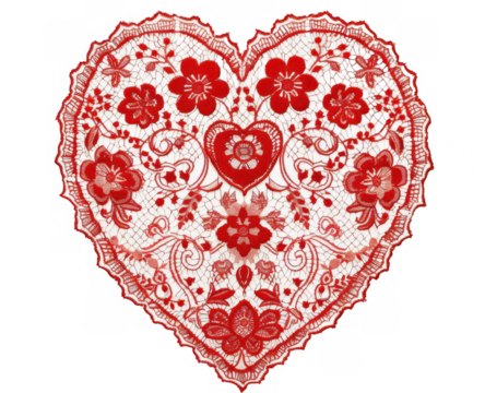 Red Lace Heart with Floral Patterns
