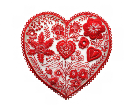 Red Lace Heart with Floral Patterns
