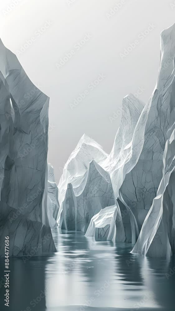 Poster a geometric wonderland of icebergs each with its own unique shape and design.