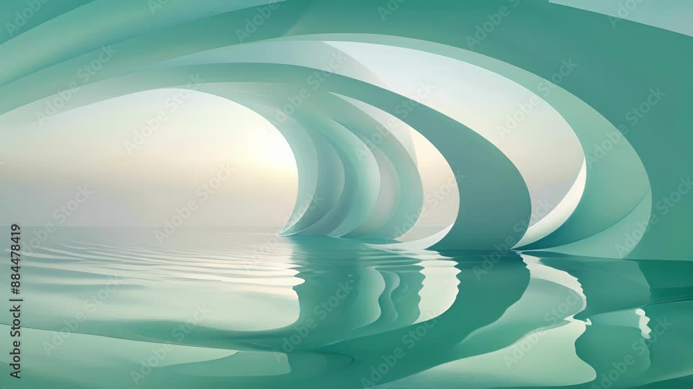 Poster soft overlapping circles in shades of blue and green form a tranquil abstract ocean scene conveying 
