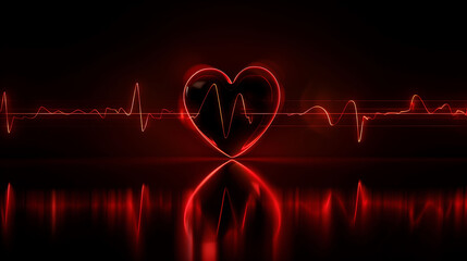 Rhythm of Life: Beating Red Heart and Pulse Line in Medical Care and Health, 3D.Generative AI
