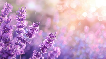 Fototapeta premium Close up of lavender and violet flowers with space for text in spring