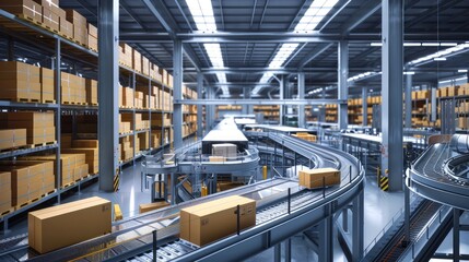 Naklejka premium Automated logistics in a high-tech warehouse
