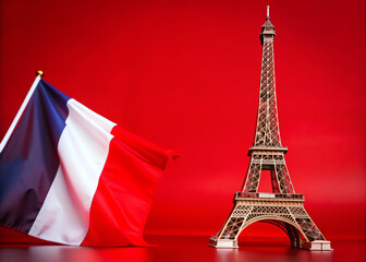 france flag and eiffel tower on red background
