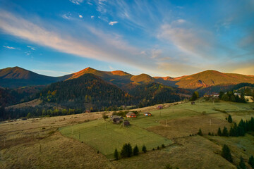 Drone view of the mountains on a sunny day