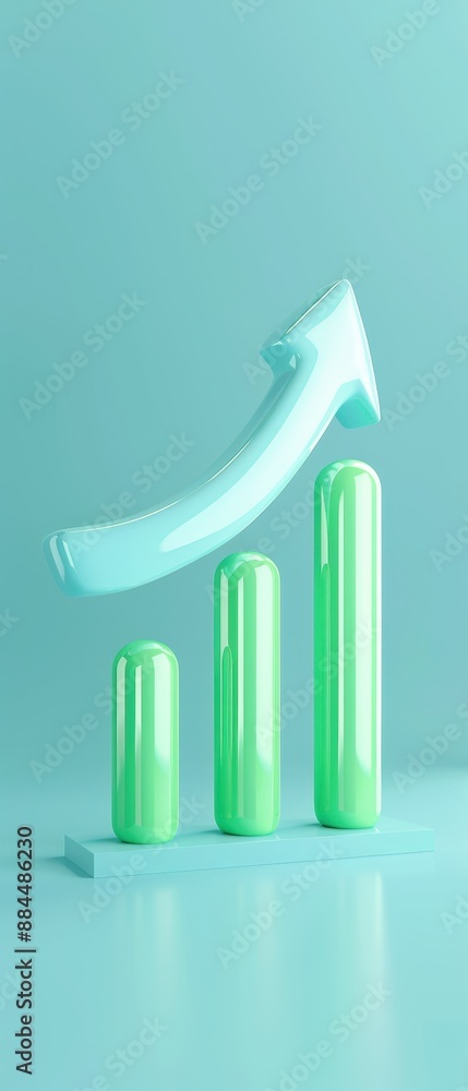 Poster a green and blue 3d model of a graph with a green arrow pointing upwards