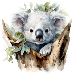 Watercolor Koala Face Close Up Portrait, clipart Illustration, Generative Ai