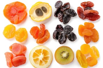 dried fruits set Isolated on white background