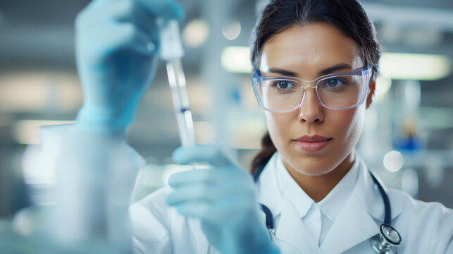 Female doctor holding a tube to collect samples from a patient for analysis and treatment, Healthcare and medical concept. - Powered by Adobe