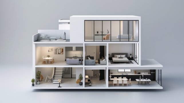 3d small house model on architecture floorplan created with Generative AI