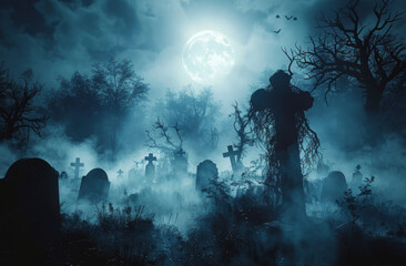 Obraz premium graveyard silhouette halloween Abstract Background.