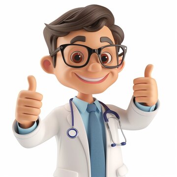 recommend clip art: Happy doctor man in spectacles gesturing thumbs up, isolated on white, 3d character