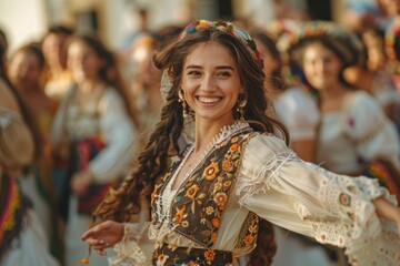 A Joyful Moment in a Traditional Romanian Folk Dance Performance