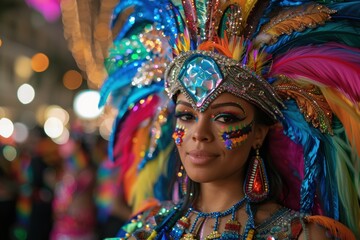 Fototapeta premium A Nighttime Spectacle of Feathers and Glitter at the Parade