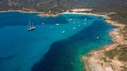 Panorama of the coast of Sardinia in summer, Piscinnì beach