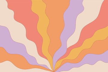 Abstract horizontal background with colorful waves. Trendy vector illustration in style retro 60s, 70s. Pastel colors