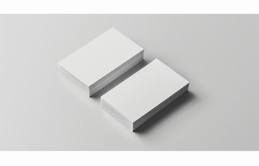 Top view mockup of two blank business cards on white background. Minimalist design template.