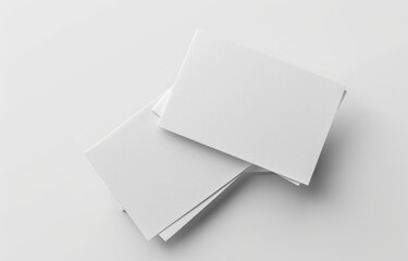 Top view mockup of two blank business cards on white background. Minimalist design template.
