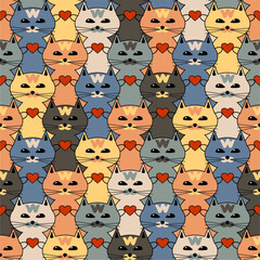 Seamless print pattern wallpaper background with nice cute lovely cats kittens art decor design for textile paper pack etc